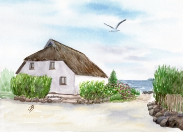 Poster DIN-A4 Aquarell Maritim Kunst Druck Kunstdruck Ostsee Kap Arkona 3 Fischerdorf Vitt